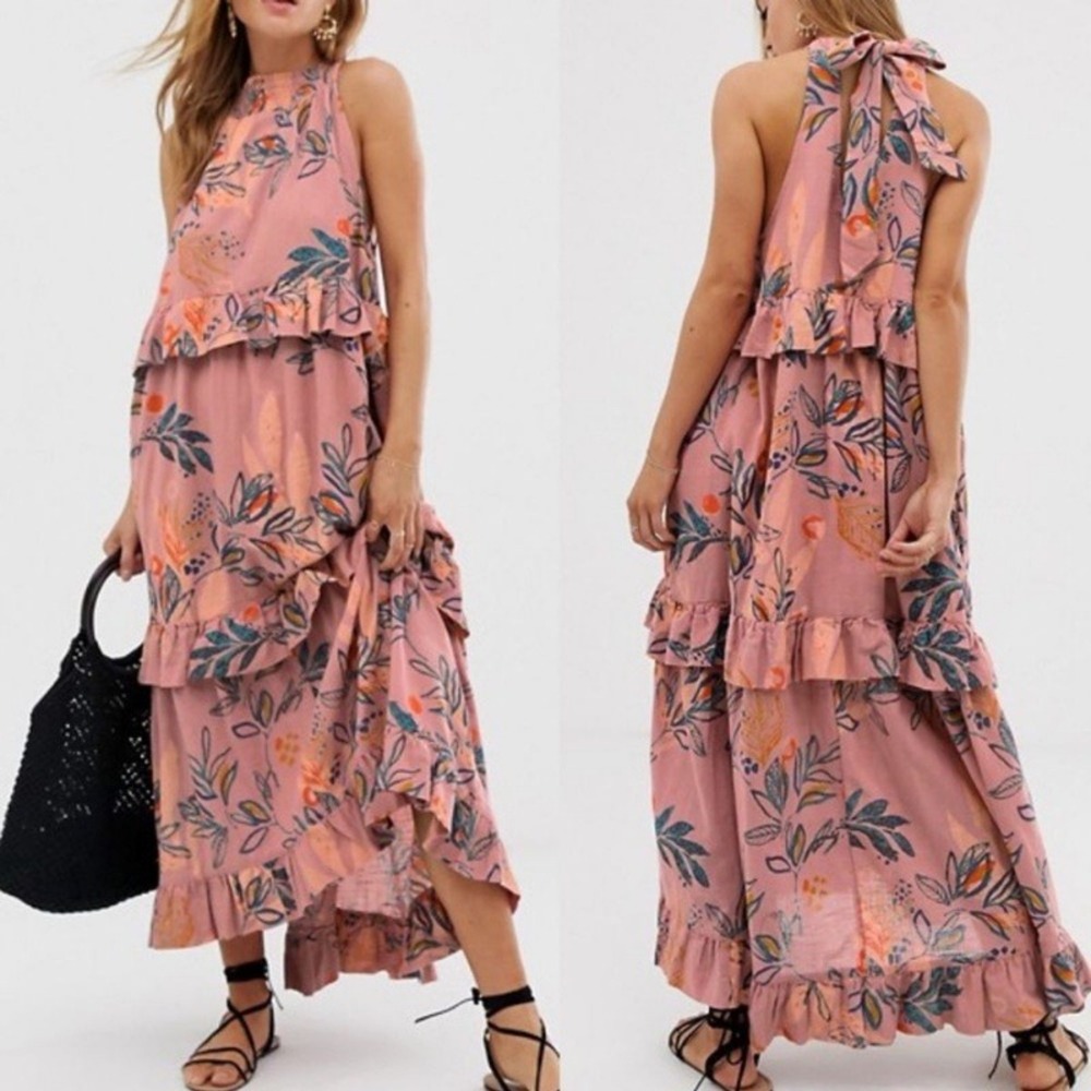 Free‎ People Anita Printed Maxi Dress Desert Rose Combo Floral Halter Tiered XS